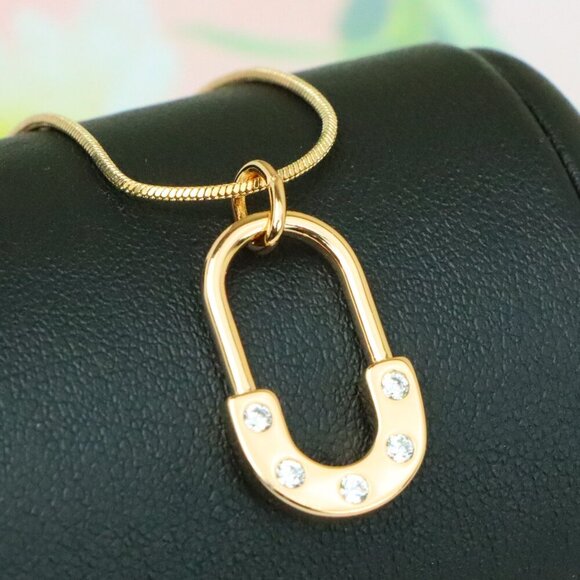 "Rose Gold Modern U-Shaped Pendant with Sparkling Stone Inlay, XPPT1223 - Picture 1 of 13